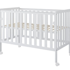 Βρεφικό κρεβάτι Bambi BabyCute BC10058WH, ξύλινο, white, 60x120cm με ροδάκια.