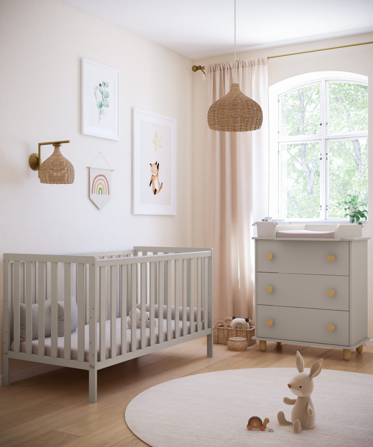 Ξύλινο βρεφικό κρεβάτι Bambi BabyCute cashmere 70x140cm με συρτάρι αποθήκευσης