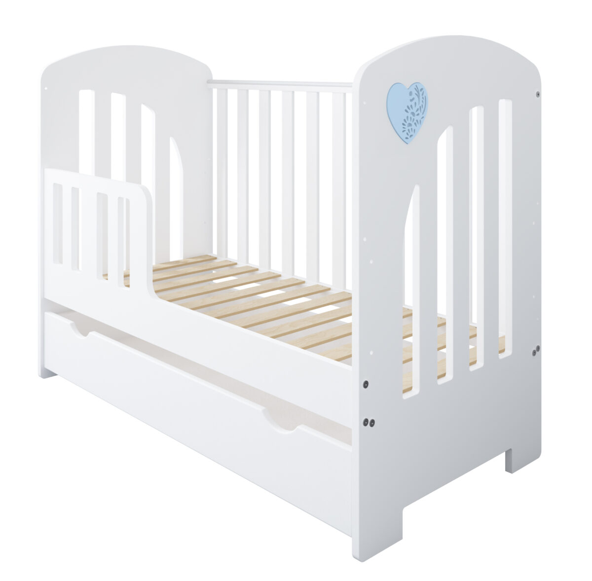 Βρεφικό κρεβάτι Heart Blue BabyCute 60x120 με συρτάρι και προστατευτικό