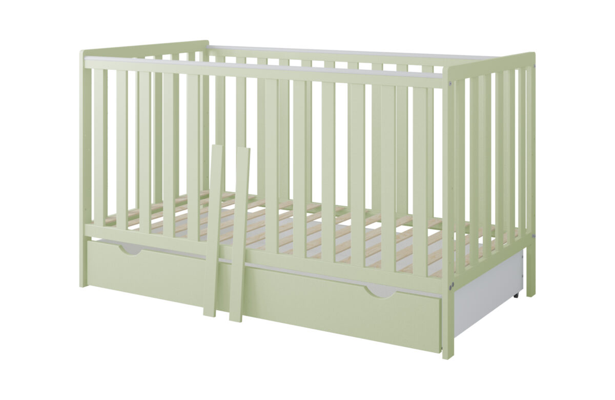 Βρεφικό κρεβάτι Bambi Olive 70x140cm με αποσπώμενα κάγκελα και συρτάρι.
