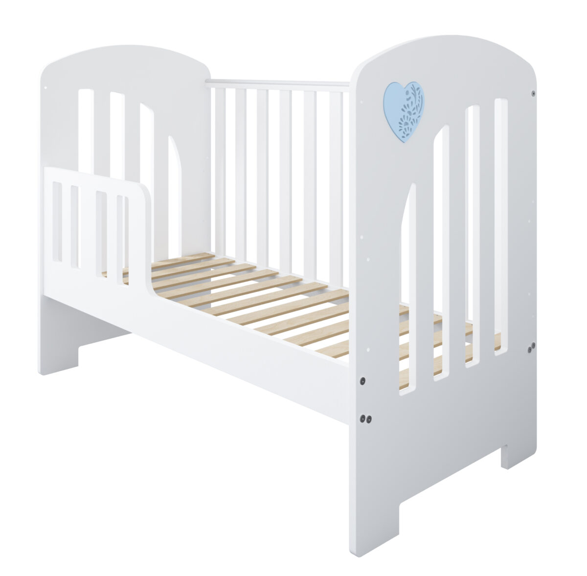 Βρεφικό κρεβάτι Heart Blue BabyCute 60x120 με συρτάρι, ιδανικό για μωρά.