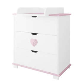 Συρταριέρα BabyCute Heart Pink BC20033PK: Βρεφική συρταριέρα λευκή με ροζ λεπτομέρειες.