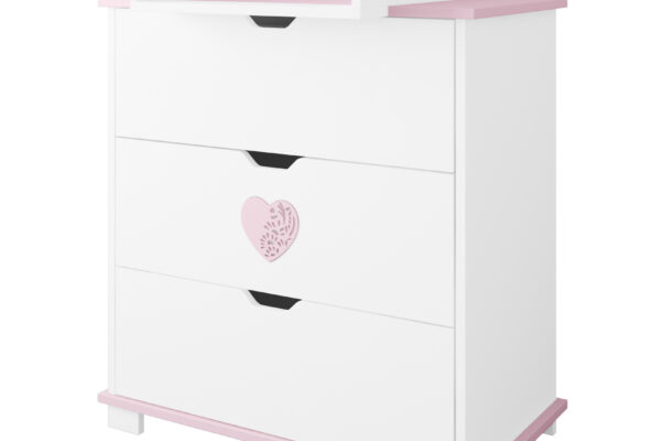 Συρταριέρα BabyCute Heart Pink BC20033PK: Βρεφική συρταριέρα λευκή με ροζ λεπτομέρειες.