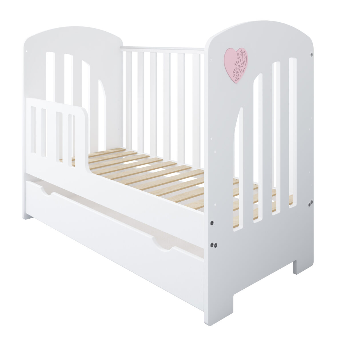 Βρεφικό κρεβάτι Heart BabyCute 60x120 με συρτάρι και μπλε σχέδιο καρδιά