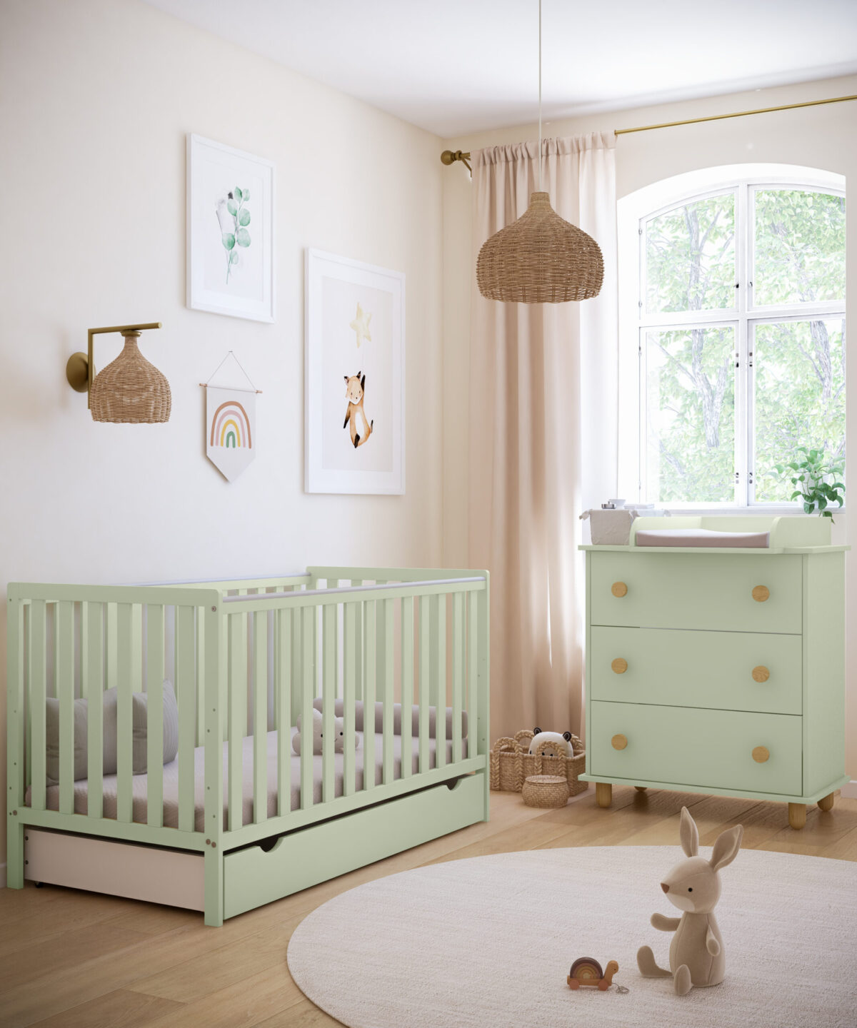 Βρεφικό κρεβάτι Bambi Olive BabyCute 70x140cm με αποσπώμενα κάγκελα.