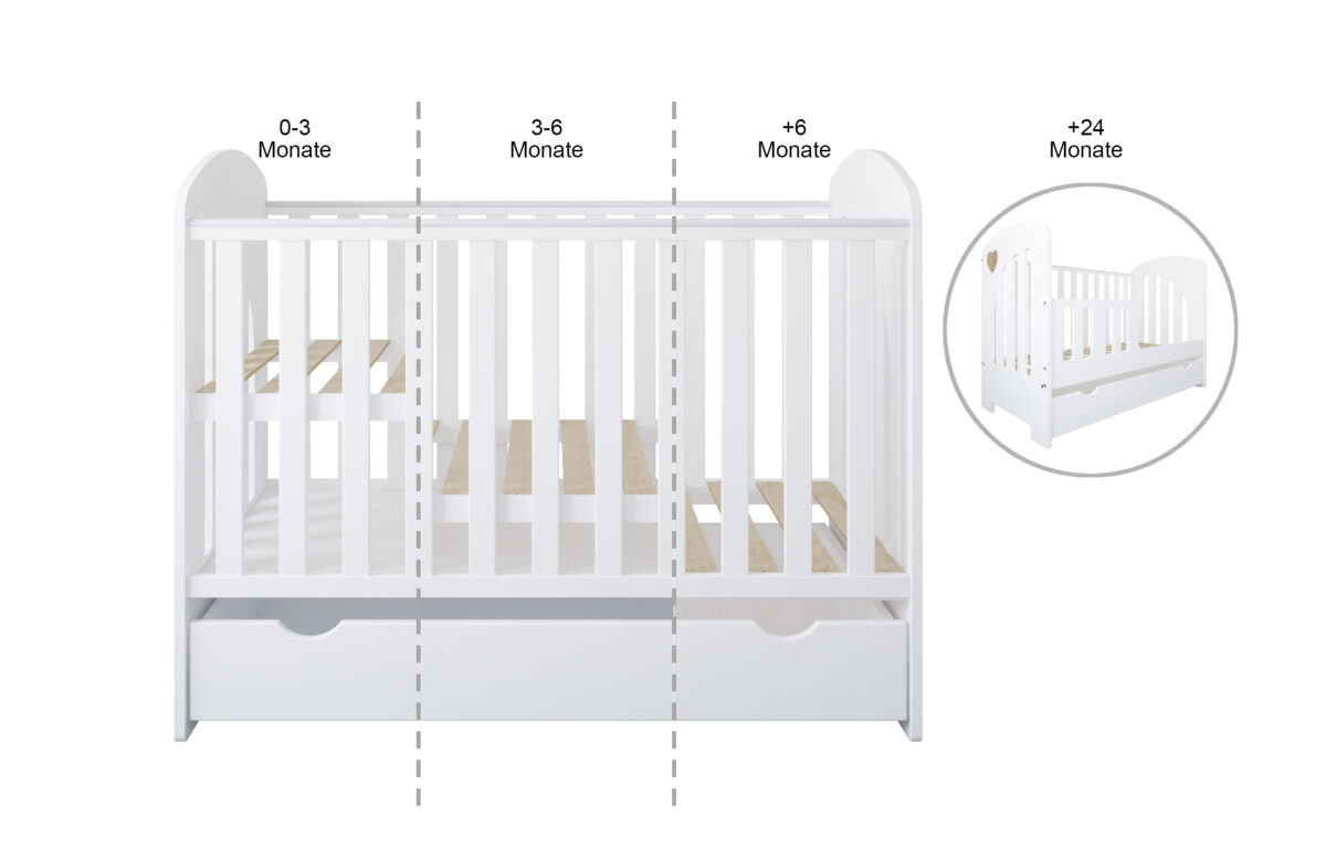 Βρεφικό κρεβάτι Heart BabyCute μπλε με συρτάρι 60x120 για μωρά.