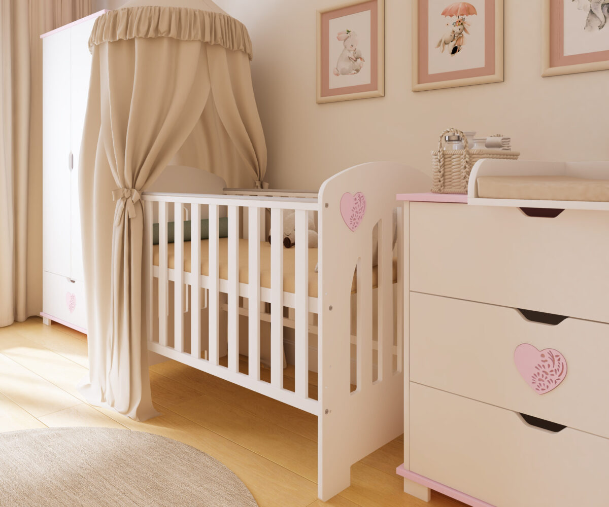 Βρεφικό κρεβάτι Heart BabyCute, 60x120cm, με συρτάρι και μπλε λεπτομέρειες.