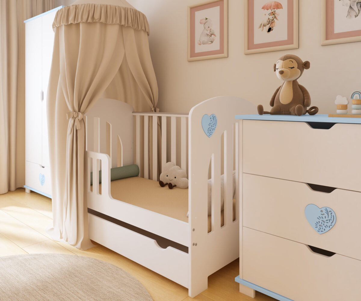 Βρεφικό κρεβάτι Heart Blue BabyCute 60x120 με συρτάρι.