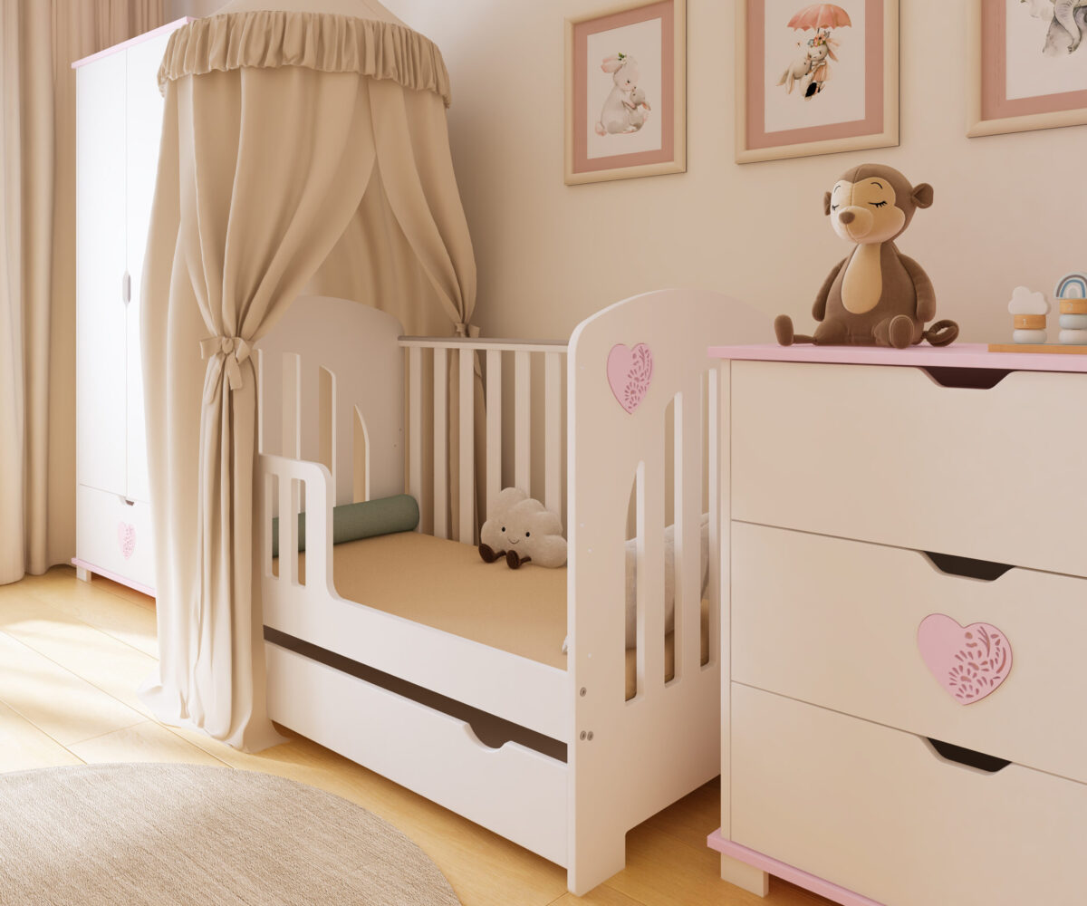 Βρεφικό κρεβάτι Heart BabyCute, 60x120cm, με συρτάρι, μπλε λεπτομέρειες.