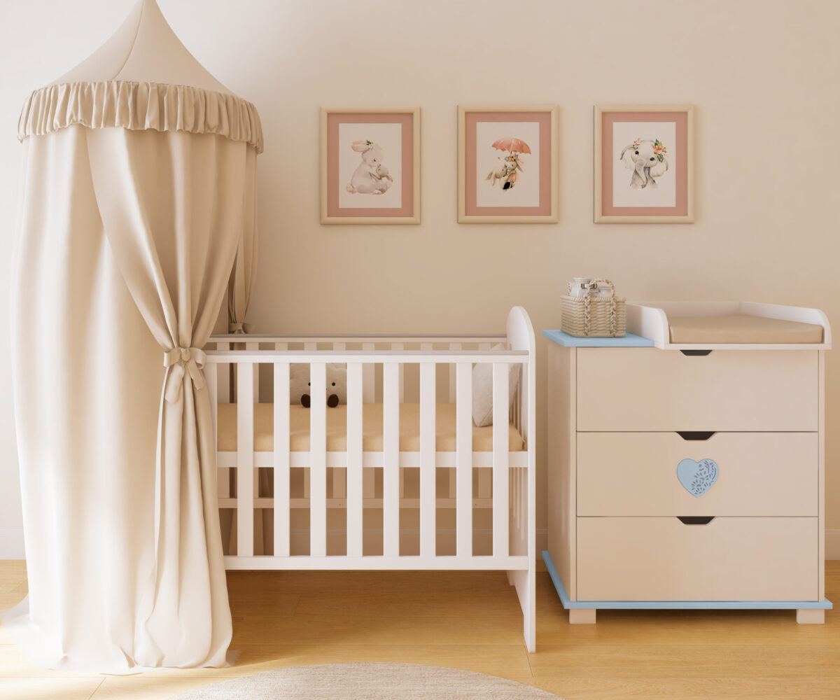 Βρεφικό κρεβάτι Heart Blue BabyCute 60x120 με συρτάρι.