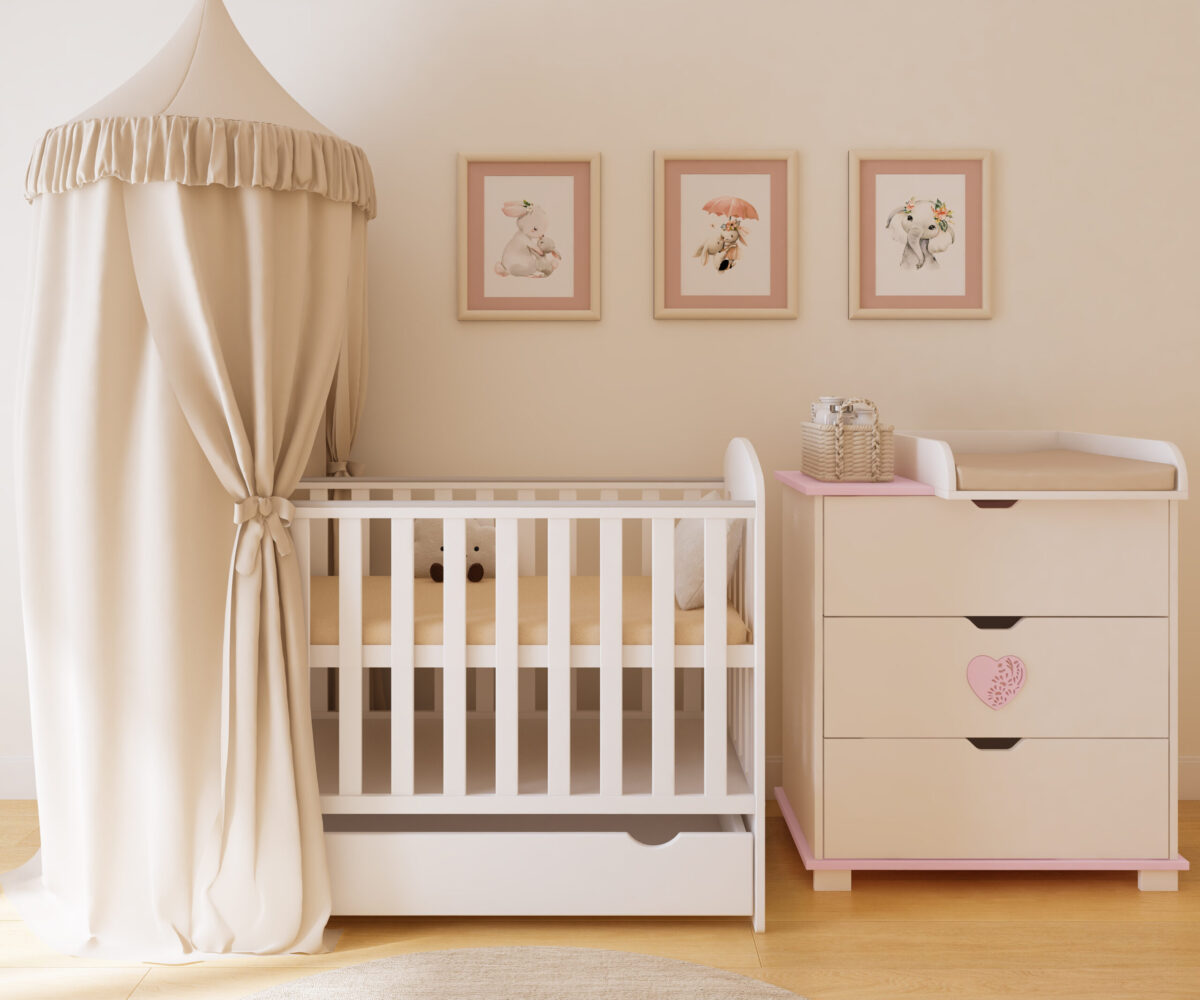 Βρεφικό κρεβάτι Heart BabyCute 60x120 μπλε με συρτάρι και προστατευτικό.