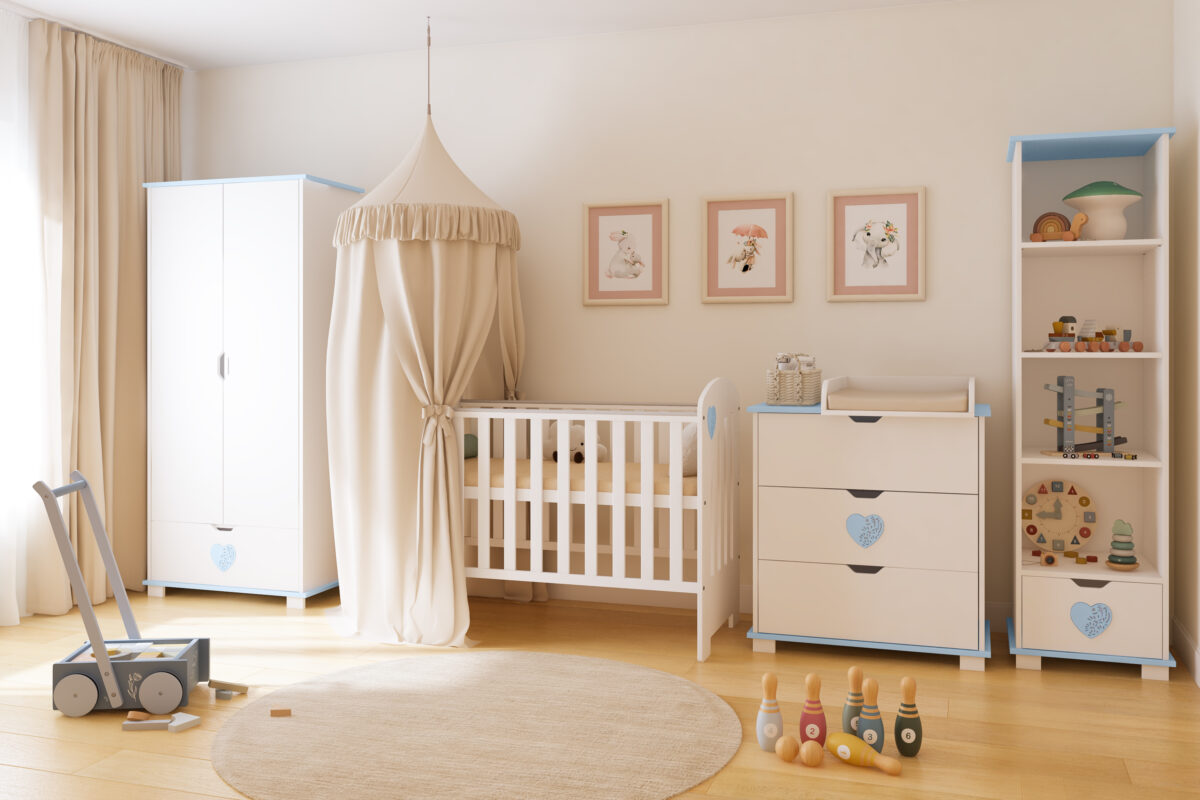 Βρεφικό κρεβάτι Heart Blue BabyCute 60x120 με συρτάρι και προστατευτικό