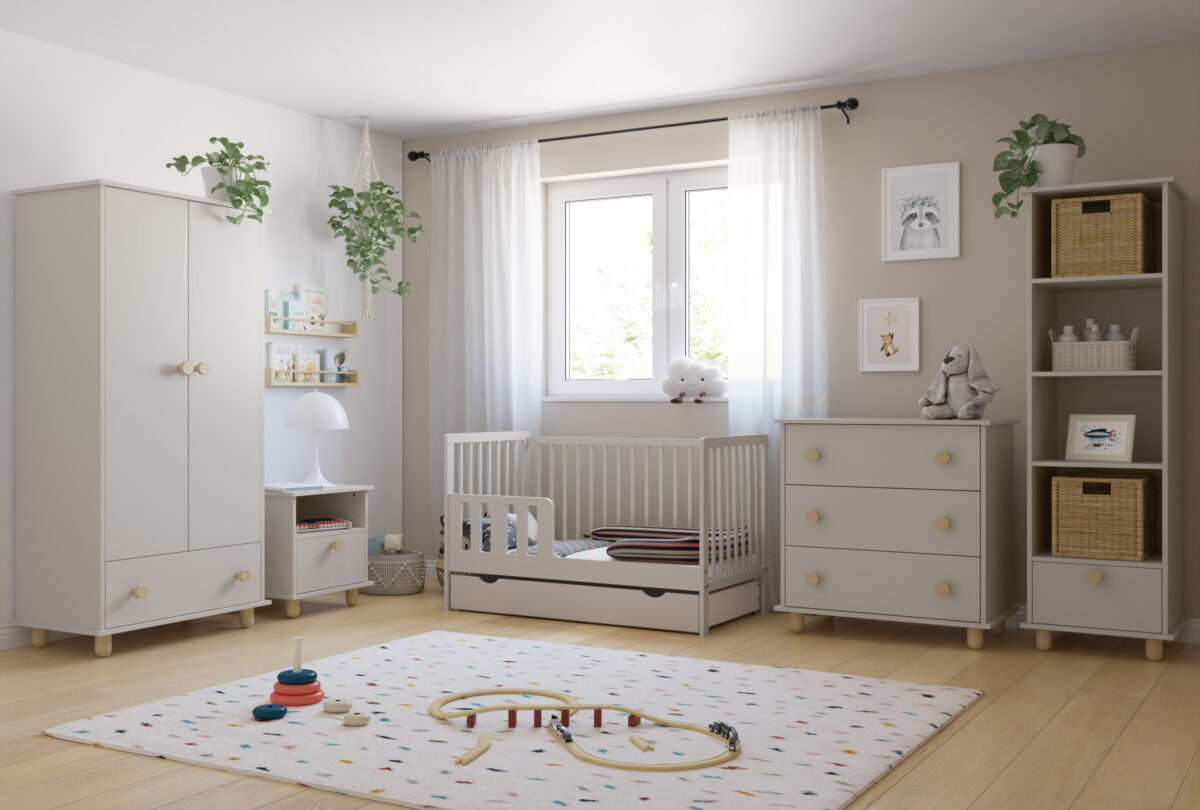 Βρεφικό κρεβάτι Lumi Cashmere 60x120cm BabyCute: Ξύλινο κρεβατάκι πεύκου με ρυθμιζόμενη βάση.