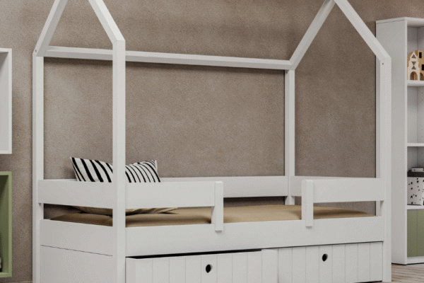 Montessori Σπιτάκι Kiddy CasaKids: Κρεβάτι από μασίφ ξύλο οξιάς με συρτάρια.