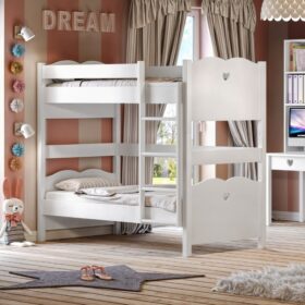 Λευκή κουκέτα Feel διαιρούμενη CasaKids από μασίφ ξύλο οξυάς με σκάλα.