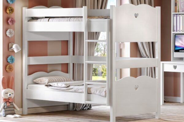 Λευκή κουκέτα Feel διαιρούμενη CasaKids από μασίφ ξύλο οξυάς με σκάλα.
