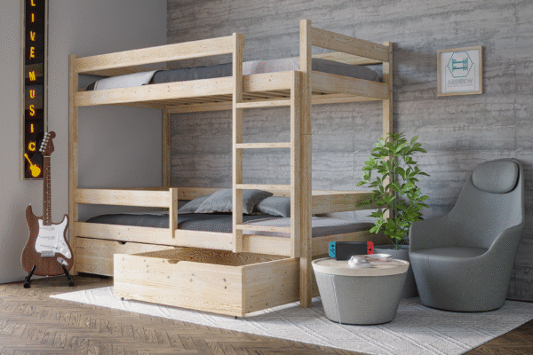 Κουκέτα Marcel από μασίφ ξύλο πεύκου Natural 90x200cm με συρτάρια.