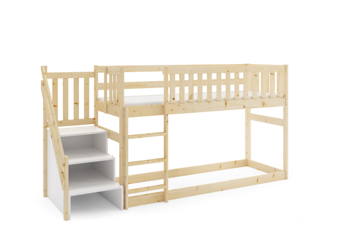 Υπερυψωμένο κρεβάτι Antresola Niska με σκαλοπάτια, μασίφ ξύλο, 90x200cm.