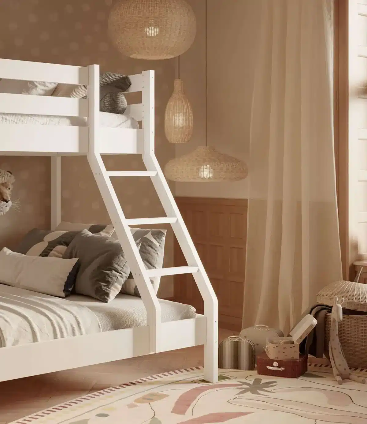 Κουκέτα Denis μονή-ημίδιπλη, μασίφ ξύλο, 90/140x200cm, με ημίδιπλο κάτω κρεβάτι.