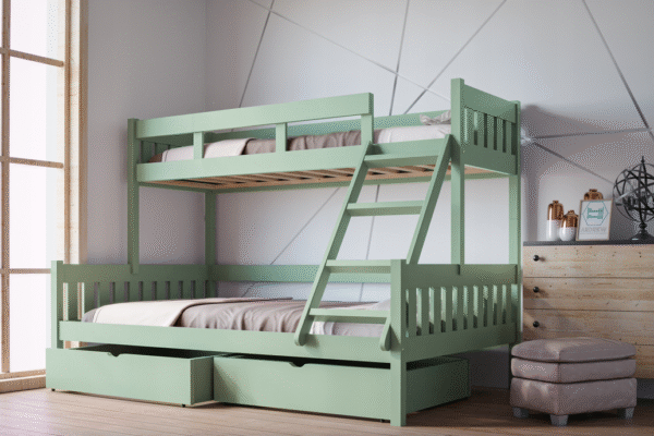 Κουκέτα Edek με συρτάρια, μονή-ημίδιπλη, μασίφ ξύλο mint 90/120x200cm.