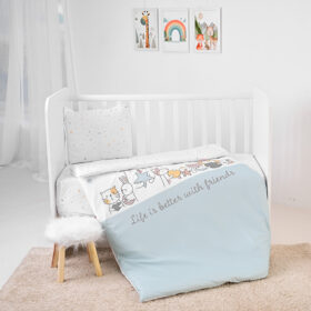 Σετ Προίκας Μωρού κούνιας 5τεμ. 70x140cm  Happy Friends  Blue 10420066402 Lorelli