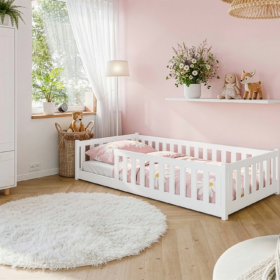 Κρεβάτι Montessori Bella από πεύκο με κάθετα κάγκελα, λευκό, 90×200cm, με 10% έκπτωση στο στρώμα