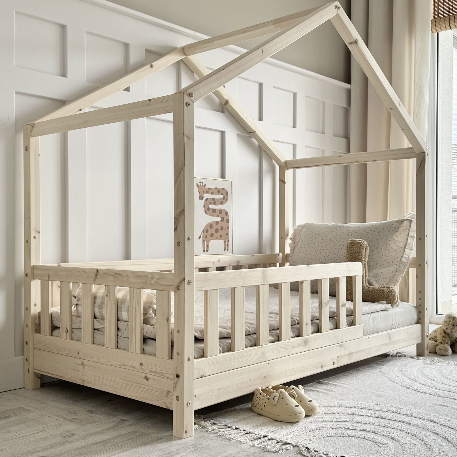 11 Luletto: Παιδικό κρεβάτι Montessori HouseBed Gabby ρυθμιζόμενου ύψους, φυσικό ξύλο 90x190cm.