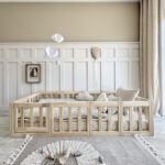 Luletto: Κρεβάτι Montessori Modulo με πορτούλα και κάγκελα από ξύλο.