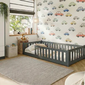 προϊόν Κρεβάτι Montessori Bella από μασίφ ξύλο Graphite 90x190cm, ξύλο πεύκου.