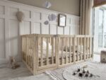 Ξύλινο κρεβάτι Montessori Modulo Up Luletto 140x200 με κάγκελα και πορτούλα.