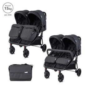 Καρότσι Διδύμων DUO Black Lorelli: Διπλό καρότσι για δίδυμα, άνετο και ασφαλές.