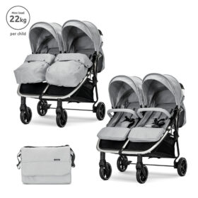 Καρότσι διδύμων Lorelli DUO Grey με ανεξάρτητες θέσεις, ιδανικό για δίδυμα.