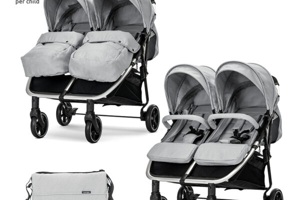 Καρότσι διδύμων Lorelli DUO Grey με ανεξάρτητες θέσεις, ιδανικό για δίδυμα.