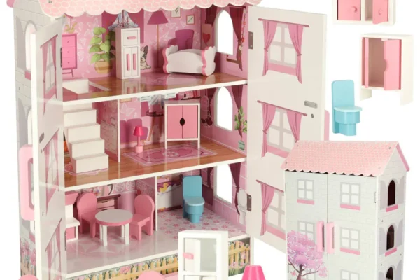 Ξύλινο Κουκλόσπιτο KX3488 IKONKA: Κουκλόσπιτο 3 ορόφων με συρτάρι και έπιπλα.