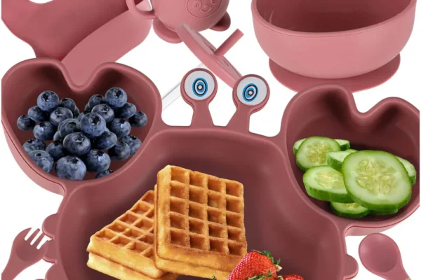 Ροζ σετ φαγητού σιλικόνης καβούρι 9 τεμαχίων KX4526_3 IKONKA.