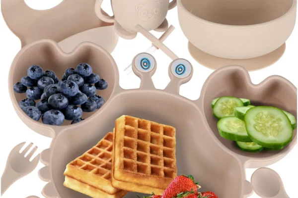 Σετ φαγητού Σιλικόνης Μπεζ KX4526_5 IKONKA, σετ σιλικονούχων πιάτων καβούρι 9 τεμαχίων