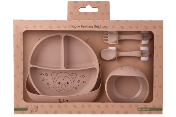 Σετ φαγητού σιλικόνης μωρού Beige Raccoon 5τεμ Amek Toys.