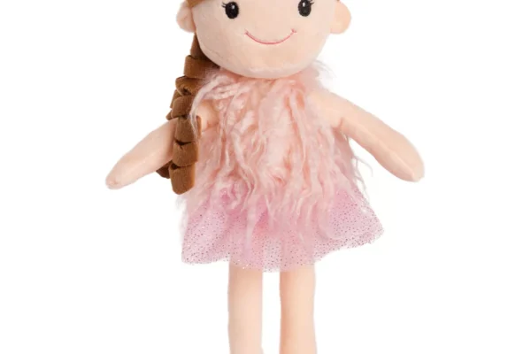 Λούτρινη παιδική κούκλα Amek Toys 32cm 011248-2 με ροζ φόρεμα.