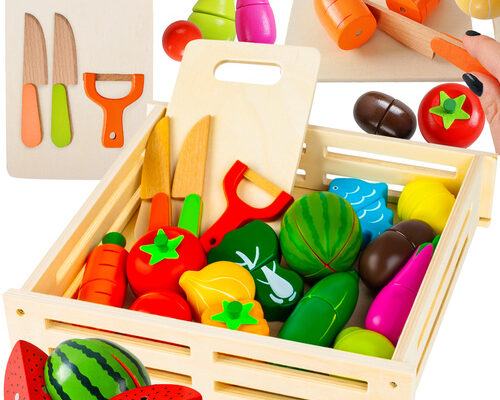 Ξύλινο σετ κοπής Iso Trade: Φρούτα, λαχανικά & αξεσουάρ Montessori.