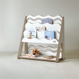 Ραφιέρα Βιβλιοθήκη Montessori Wave Medium White BabyWood: Λευκή παιδική ραφιέρα βιβλιοθήκη.