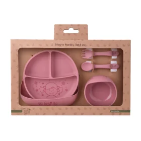 Σετ φαγητού σιλικόνης Dark Pink Amek Toys, 5 τεμαχίων για μωρά.