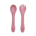 Σετ φαγητού σιλικόνης μωρού Tedssy σκούρο ροζ: κουτάλι και πιρούνι.