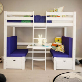 Παιδική κουκέτα με γραφείο Elen White 90x200cm και καναπέ-κρεβάτι.