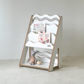 Λευκή παιδική βιβλιοθήκη Montessori Wave BabyWood με ραφιέρα 50cm.