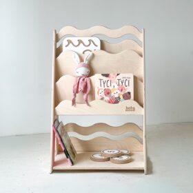Ραφιέρα Βιβλιοθήκη Montessori Wave Small Natural BabyWood, ξύλινη παιδική ραφιέρα 50cm.