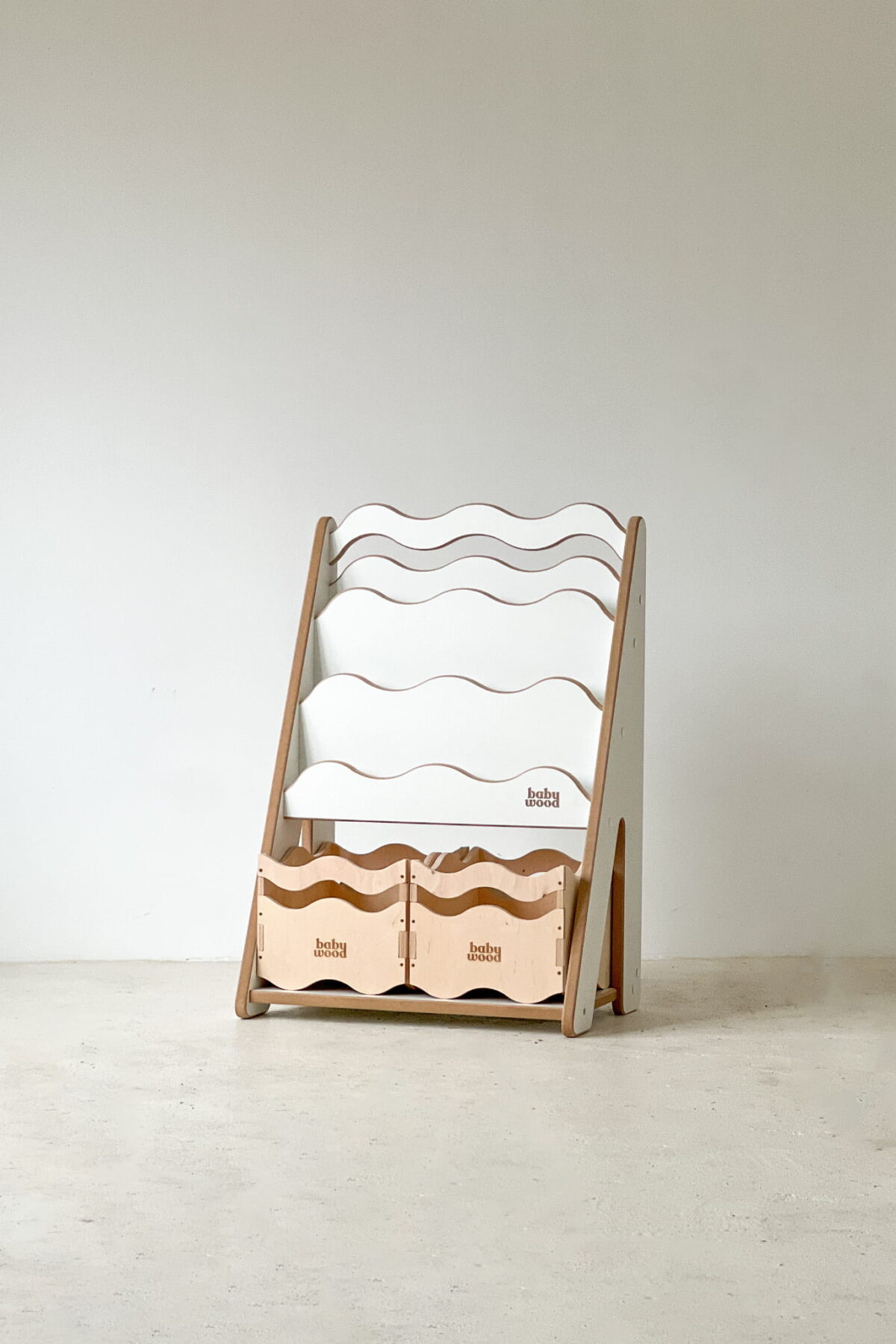Ραφιέρα βιβλιοθήκη Montessori Wave Small Natural BabyWood, ξύλινη, παιδική.