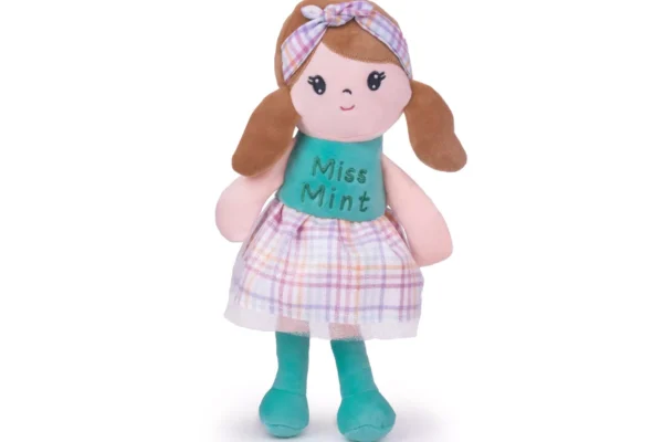 Λούτρινη παιδική κούκλα Miss Mint 32cm, ιδανική για παιχνίδι και αγκαλιά.