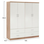 Ντουλάπα Reina τετράφυλλη με συρτάρια White & Sonama γκαρνταρόμπα.