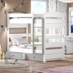 Παιδική κουκέτα Loft CasaKids διαιρούμενη λευκή-γκρι από ξύλο οξυάς με σκάλα