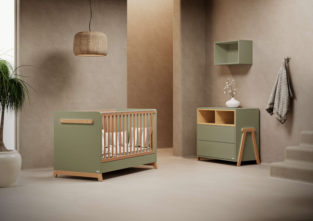 Βρεφικό κρεβάτι Palmer Olive CasaBaby 140x70cm, μετατρέψιμο σε παιδικό κρεβάτι.